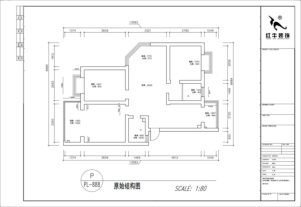 顾娟｜春天家园11-37-402-90㎡-现代简约风格｜3室2厅2卫｜旧房装修｜定制家｜全包12万｜00_01原始结构图